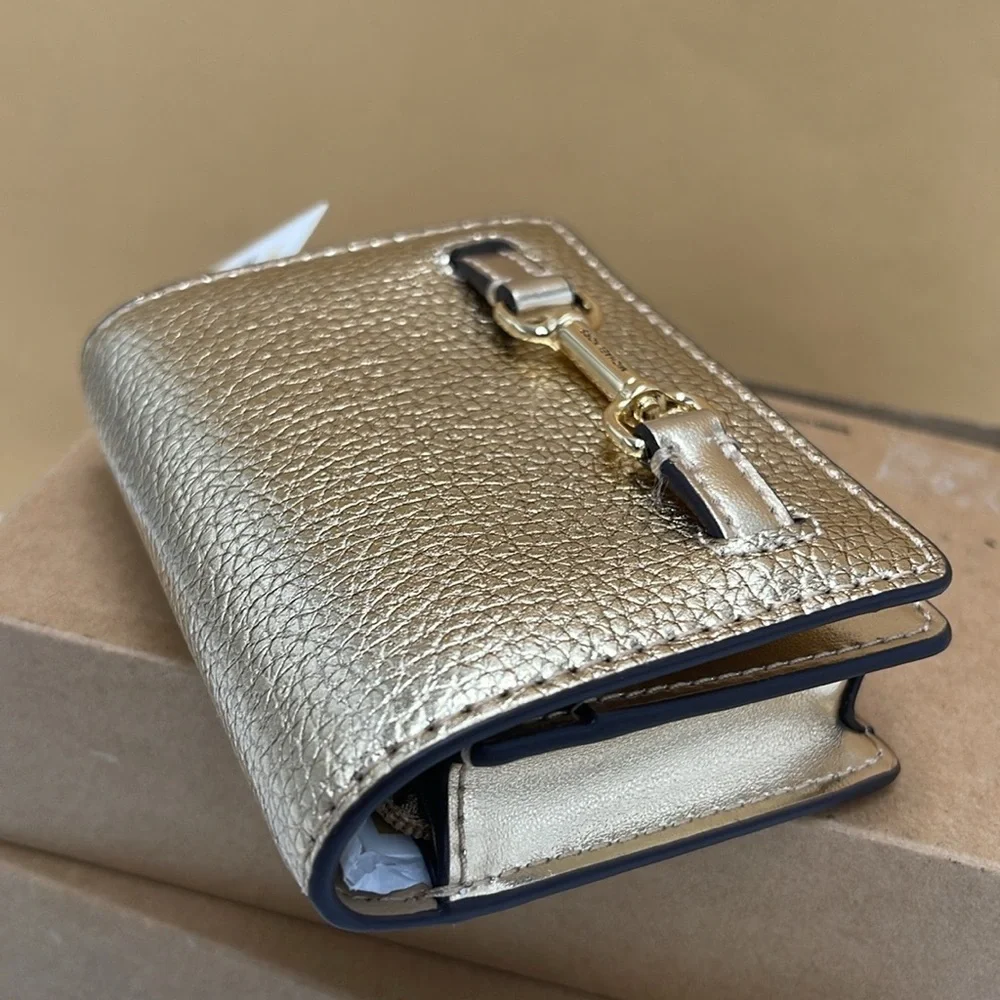 MICHAEL KORS Carson Small Metallic Pebbled Leather Wallet Pale Gold  NWT